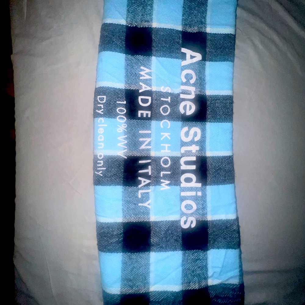 Unisex Acne Studios Stockholm Checked Wool Logo Scarf Made in Italy